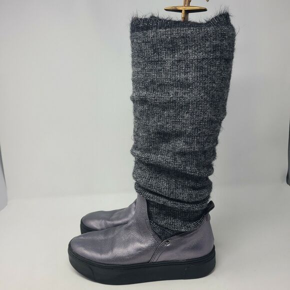 Nakedfeet Womens Umbra Boots Metallic Round Toe Knee High Low Heel Pull On 6.5 M - Picture 3 of 8